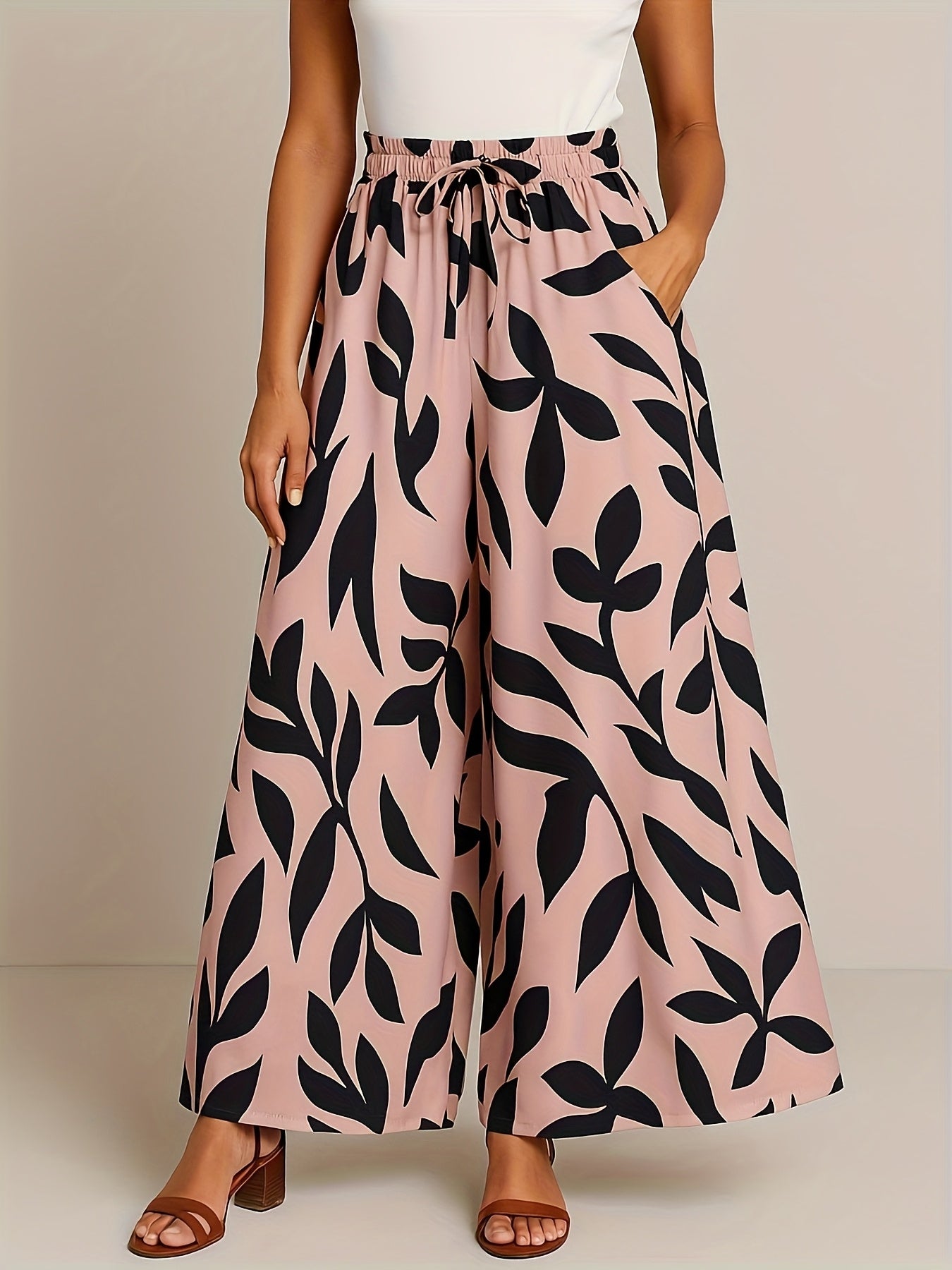 Women'S Skirt Pants Wide Leg Pants Elastic Waist Casual Wide Leg Pants With Pockets Trousers
